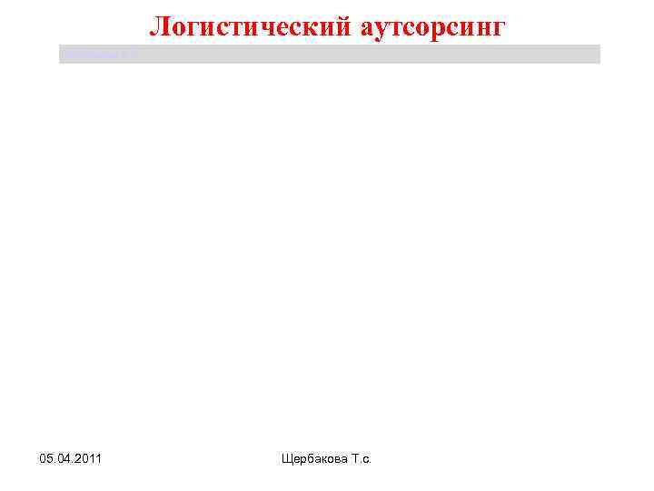 Логистический аутсорсинг Щербакова Т. С. 05. 04. 2011 Щербакова Т. с. 