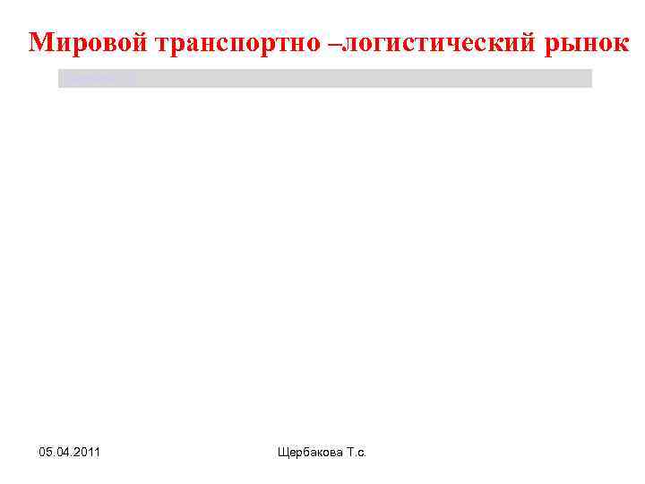 Мировой транспортно –логистический рынок Щербакова Т. С. 05. 04. 2011 Щербакова Т. с. 