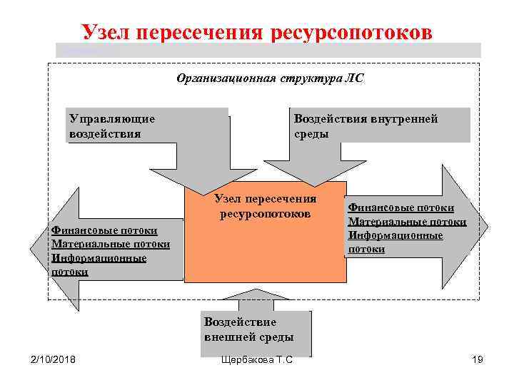 Узел пересечения ресурсопотоков Щербакова Т. С. Организационная структура ЛС Управляющие воздействия Воздействия внутренней среды