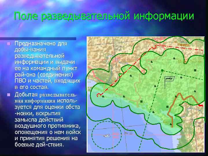 Поле разведывательной информации Предназначено для добы-вания разведывательной информации и выдачи ее на командный пункт