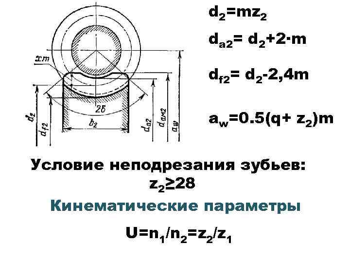 d 2=mz 2 dа 2= d 2+2·m df 2= d 2 -2, 4 m