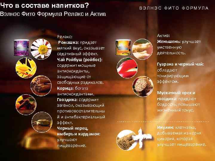 Что в составе напитков? Вэлнэс Фито Формула Релакс и Актив Релакс: Ромашка: придает мягкий