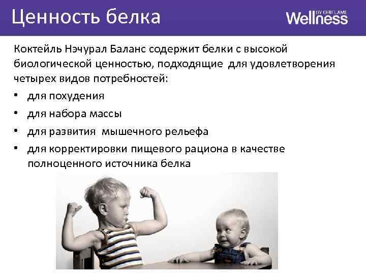 Ценность белка Коктейль Нэчурал Баланс содержит белки с высокой биологической ценностью, подходящие для удовлетворения