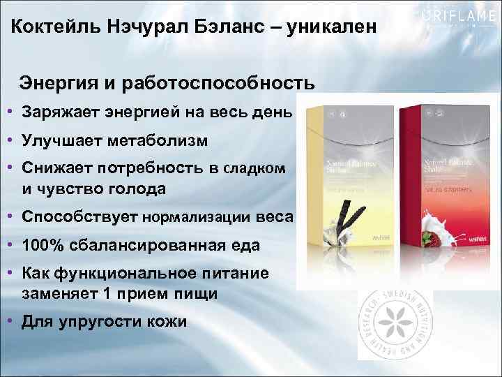 Коктейль Нэчурал Бэланс – уникален Энергия и работоспособность • Заряжает энергией на весь день