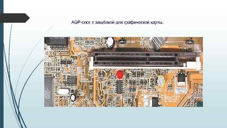 AGP-слот с защёлкой для графической карты. 