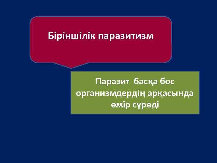 Біріншілік паразитизм Паразит басқа бос организмдердің арқасында өмір сүреді 