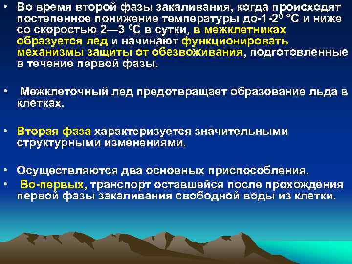  • Во время второй фазы закаливания, когда происходят постепенное понижение температуры до-1 -20