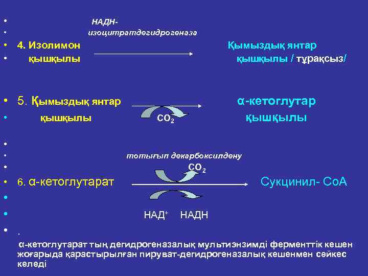  • НАДН • изоцитратдегидрогеназа • 4. Изолимон Қымыздық янтар • қышқылы қышқылы /