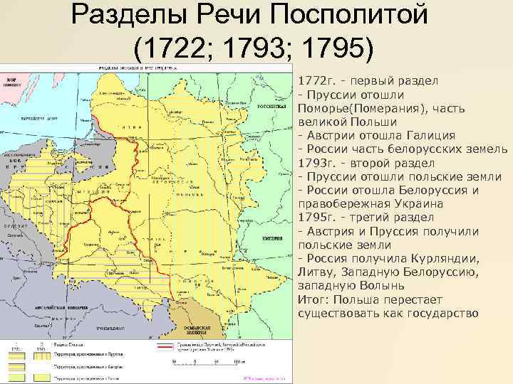 Разделы Речи Посполитой (1722; 1793; 1795) 1772 г. - первый раздел - Пруссии отошли