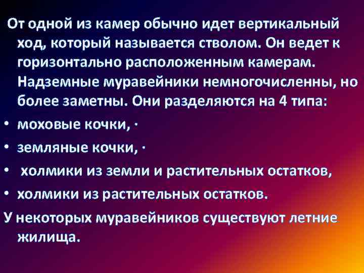  От одной из камер обычно идет вертикальный ход, который называется стволом. Он ведет