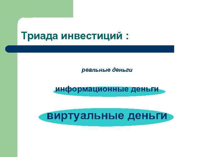 Триада инвестиций : реальные деньги информационные деньги виртуальные деньги 