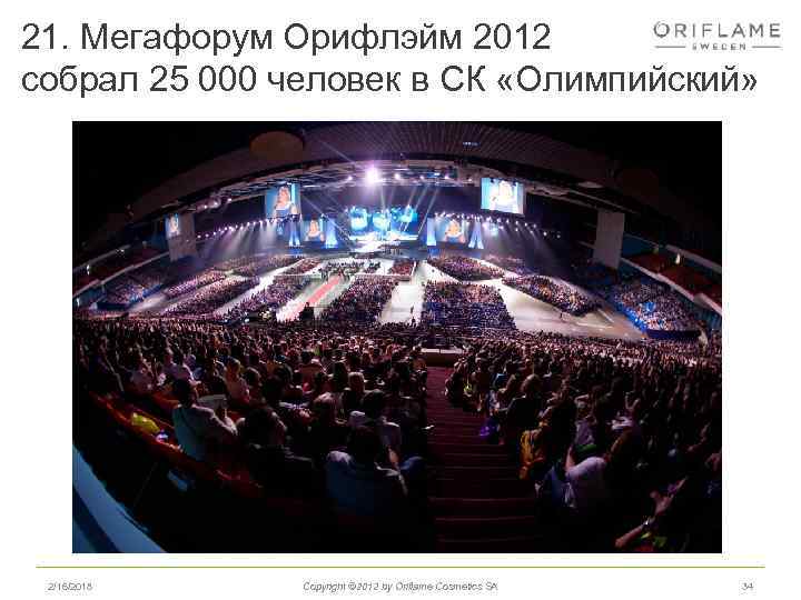 21. Мегафорум Орифлэйм 2012 собрал 25 000 человек в СК «Олимпийский» 2/16/2018 Copyright ©