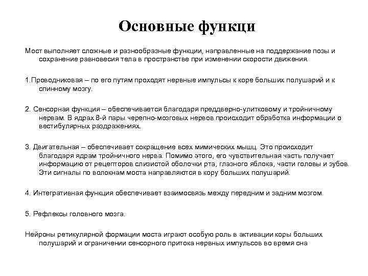 Основные функци Мост выполняет сложные и разнообразные функции, направленные на поддержание позы и сохранение