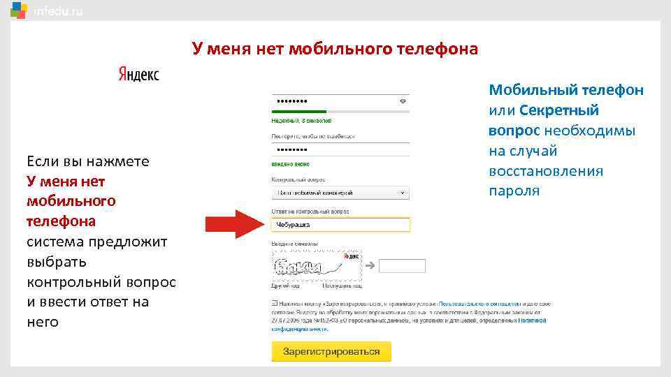 У меня нет мобильного телефона Если вы нажмете У меня нет мобильного телефона система
