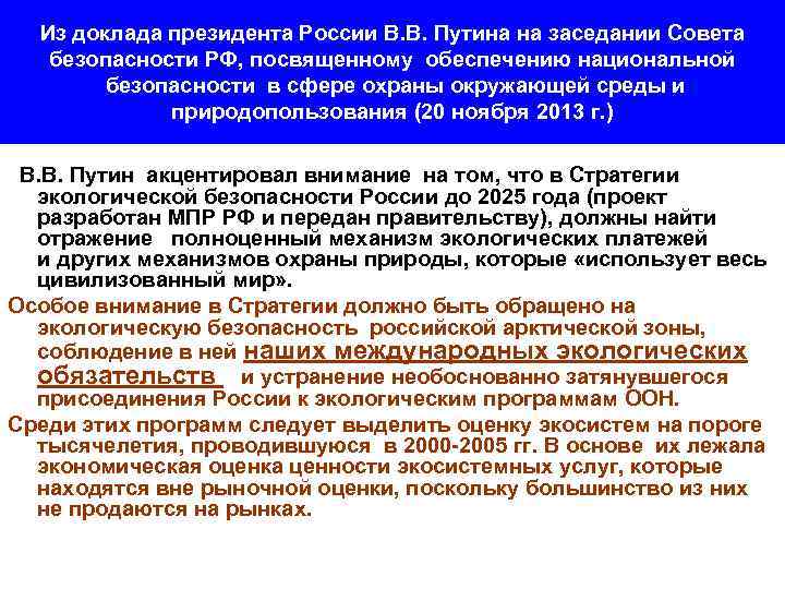 Из доклада президента России В. В. Путина на заседании Совета безопасности РФ, посвященному обеспечению