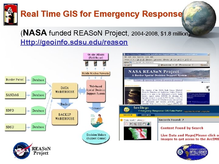 Real Time GIS for Emergency Response (NASA funded REASo. N Project, 2004 -2008, $1.