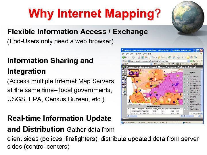 Why Internet Mapping? Flexible Information Access / Exchange (End-Users only need a web browser)