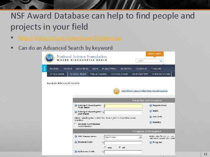NSF Award Database can help to find people and projects in your field §