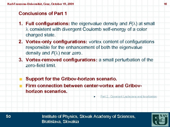 Karl-Franzens-Universität, Graz, October 19, 2005 Karl-Franzens-Universität, Graz, 16 Conclusions of Part 1 1. Full