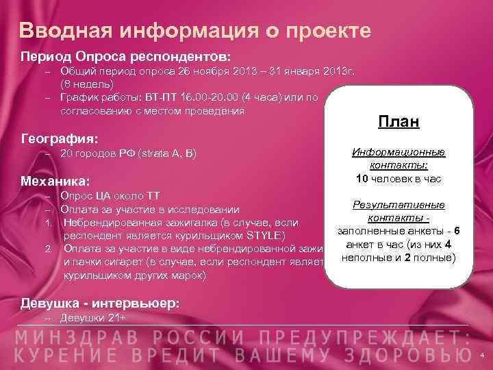 Вводная информация о проекте Период Опроса респондентов: Общий период опроса 26 ноября 2013 –