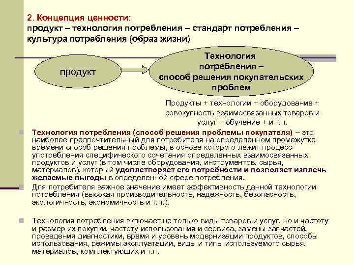 2. Концепция ценности: продукт – технология потребления – стандарт потребления – культура потребления (образ