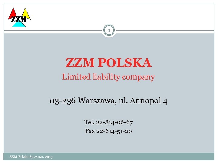 ZZM 1 ZZM POLSKA Limited liability company 03 -236 Warszawa, ul. Annopol 4 Tel.