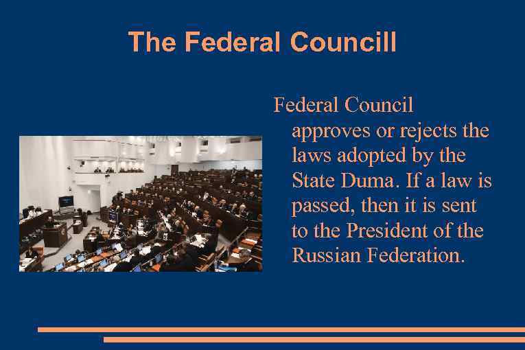 The Federal Councill Federal Council approves or rejects the laws adopted by the State