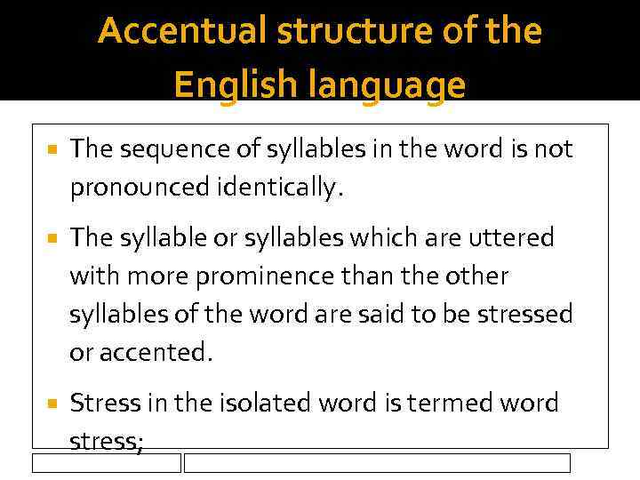 Accentual structure of the English language The sequence of syllables in the word is