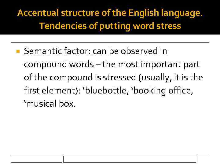 Accentual structure of the English language. Tendencies of putting word stress Semantic factor: can