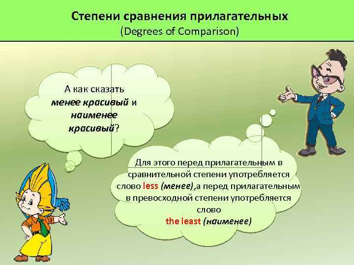Степени сравнения прилагательных (Degrees of Comparison) А как сказать менее красивый и наименее красивый?