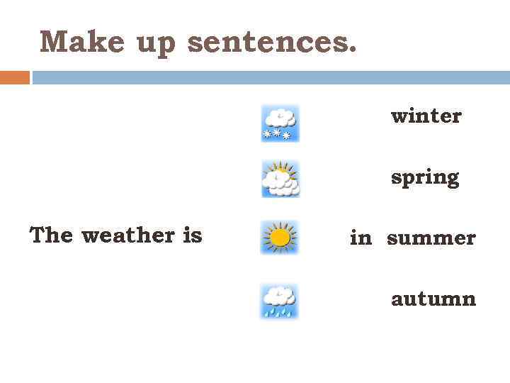 Make up sentences. winter spring The weather is in summer autumn 