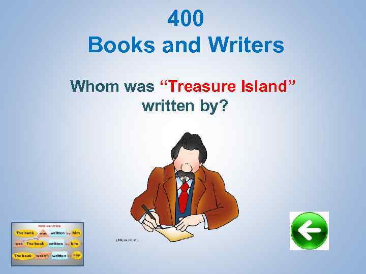 400 Books and Writers Whom was “Treasure Island” written by? 