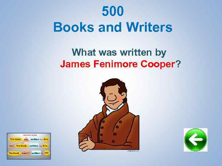 500 Books and Writers What was written by James Fenimore Cooper? 