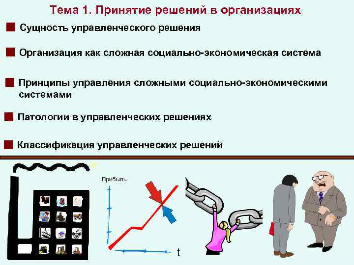 Тема 1. Принятие решений в организациях Сущность управленческого решения Организация как сложная социально-экономическая система