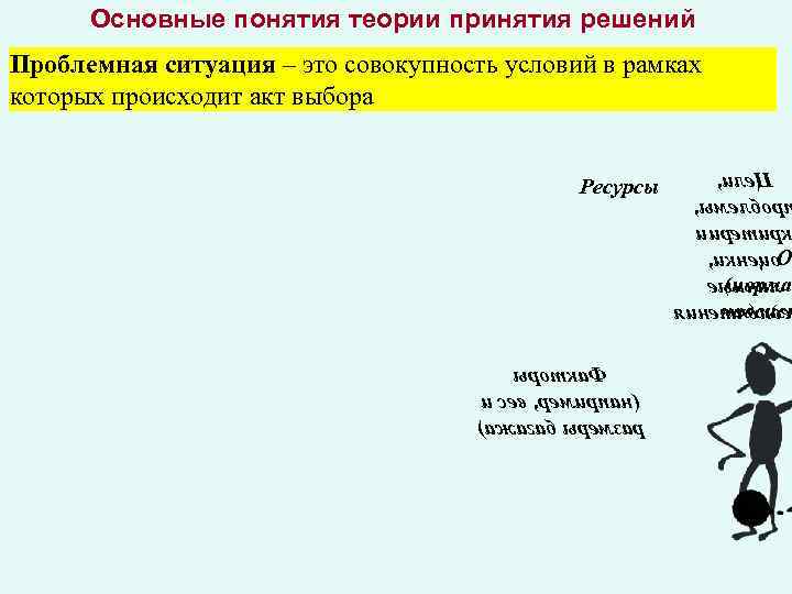 Основные понятия теории принятия решений Проблемная ситуация – это совокупность условий в рамках которых