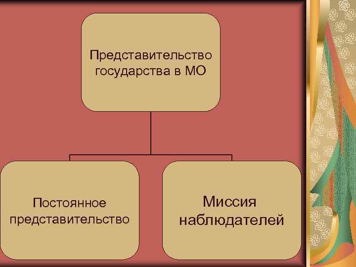 Представительство государства в МО Постоянное представительство Миссия наблюдателей 