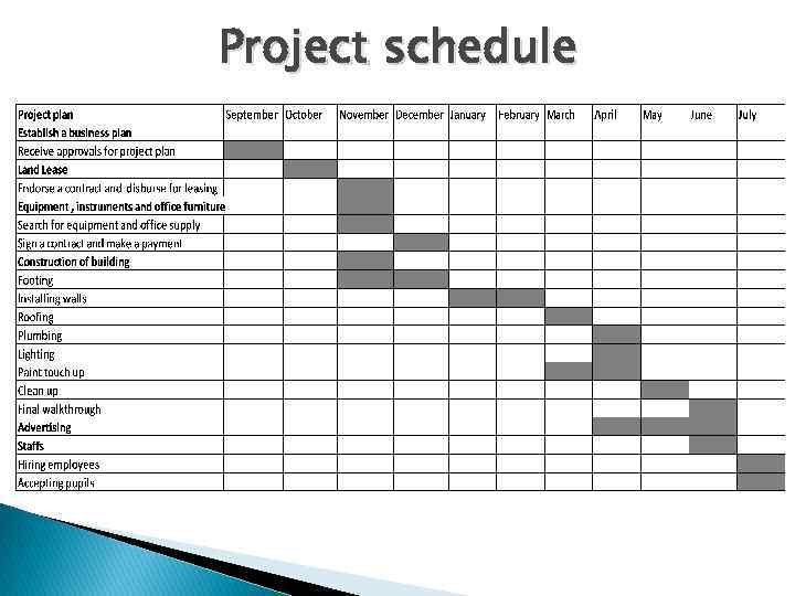 Project schedule 