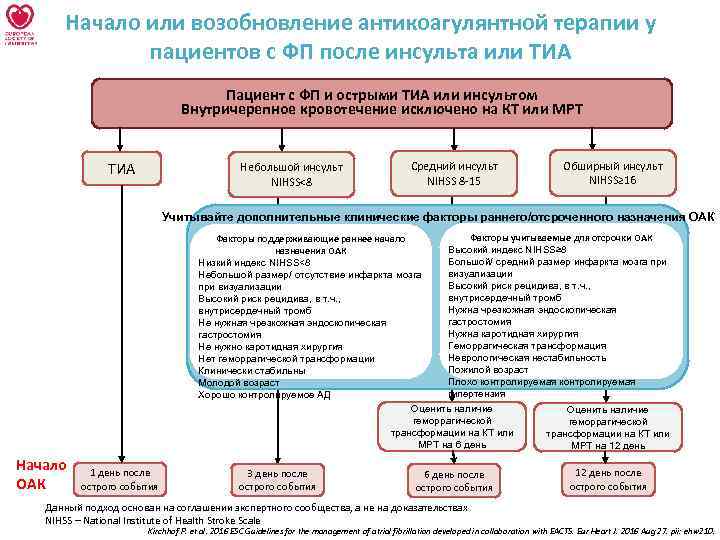 Начало или возобновление антикоагулянтной терапии у пациентов с ФП после инсульта или ТИА Пациент