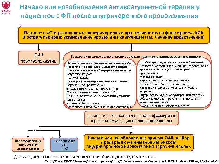 Начало или возобновление антикоагулянтной терапии у пациентов с ФП после внутричерепного кровоизлияния Пациент с