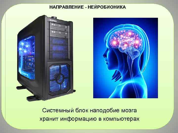 НАПРАВЛЕНИЕ - НЕЙРОБИОНИКА Системный блок наподобие мозга хранит информацию в компьютерах 