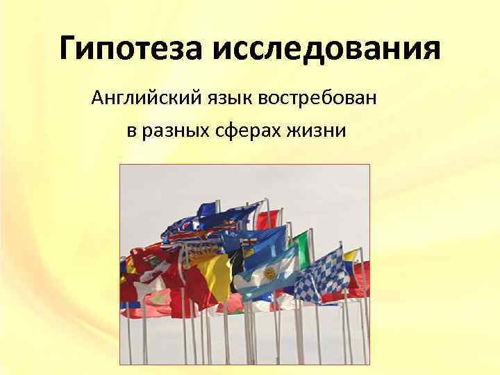 Гипотеза исследования Английский язык востребован в разных сферах жизни 