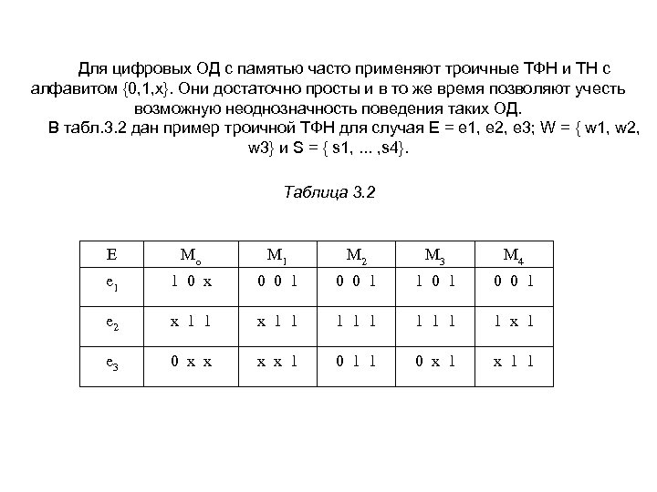 Для цифровых ОД с памятью часто применяют троичные ТФН и ТН с алфавитом {0,