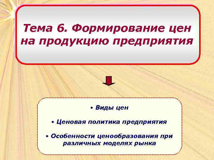 Тема 6. Формирование цен на продукцию предприятия • Виды цен • Ценовая политика предприятия