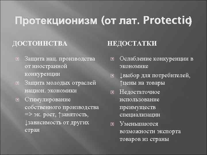 Политика протекционизма в экономике