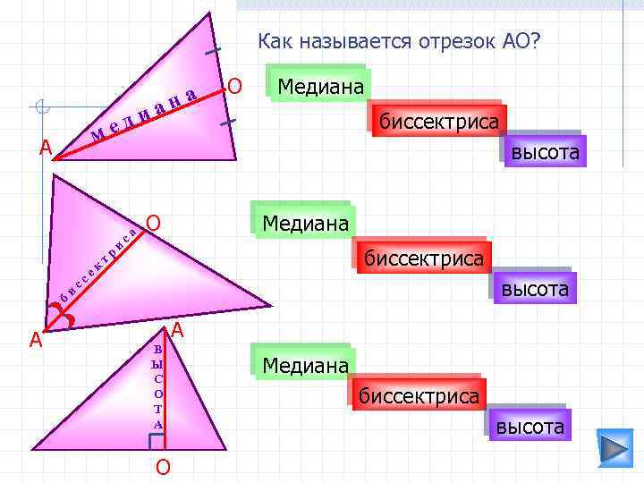 Как называется отрезок АО? м А б А и с ек с т и