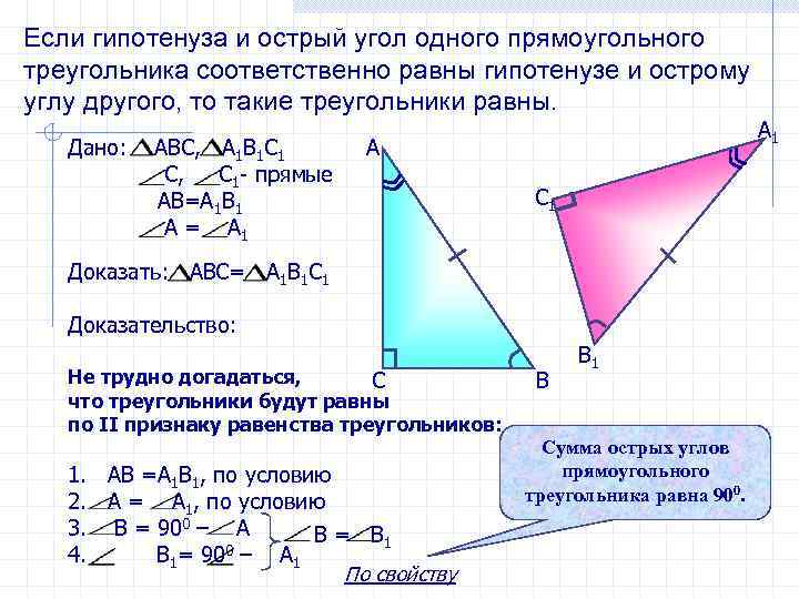 По гипотенузе и острому углу рисунок