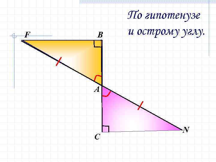 F В По гипотенузе и острому углу. А С N 