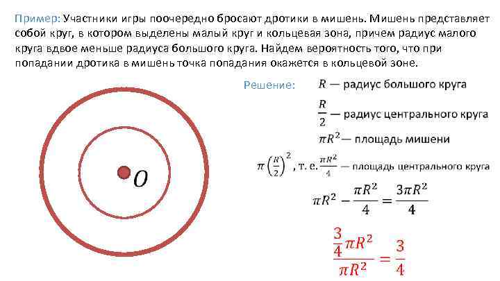 Пример: Участники игры поочередно бросают дротики в мишень. Мишень представляет собой круг, в котором