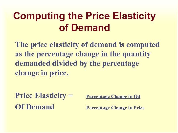 Computing the Price Elasticity of Demand The price elasticity of demand is computed as