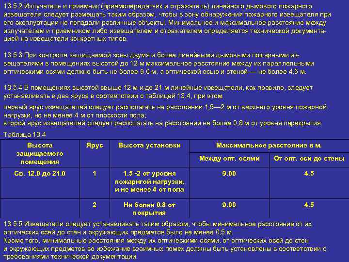 13. 5. 2 Излучатель и приемник (приемопередатчик и отражатель) линейного дымового пожарного извещателя следует
